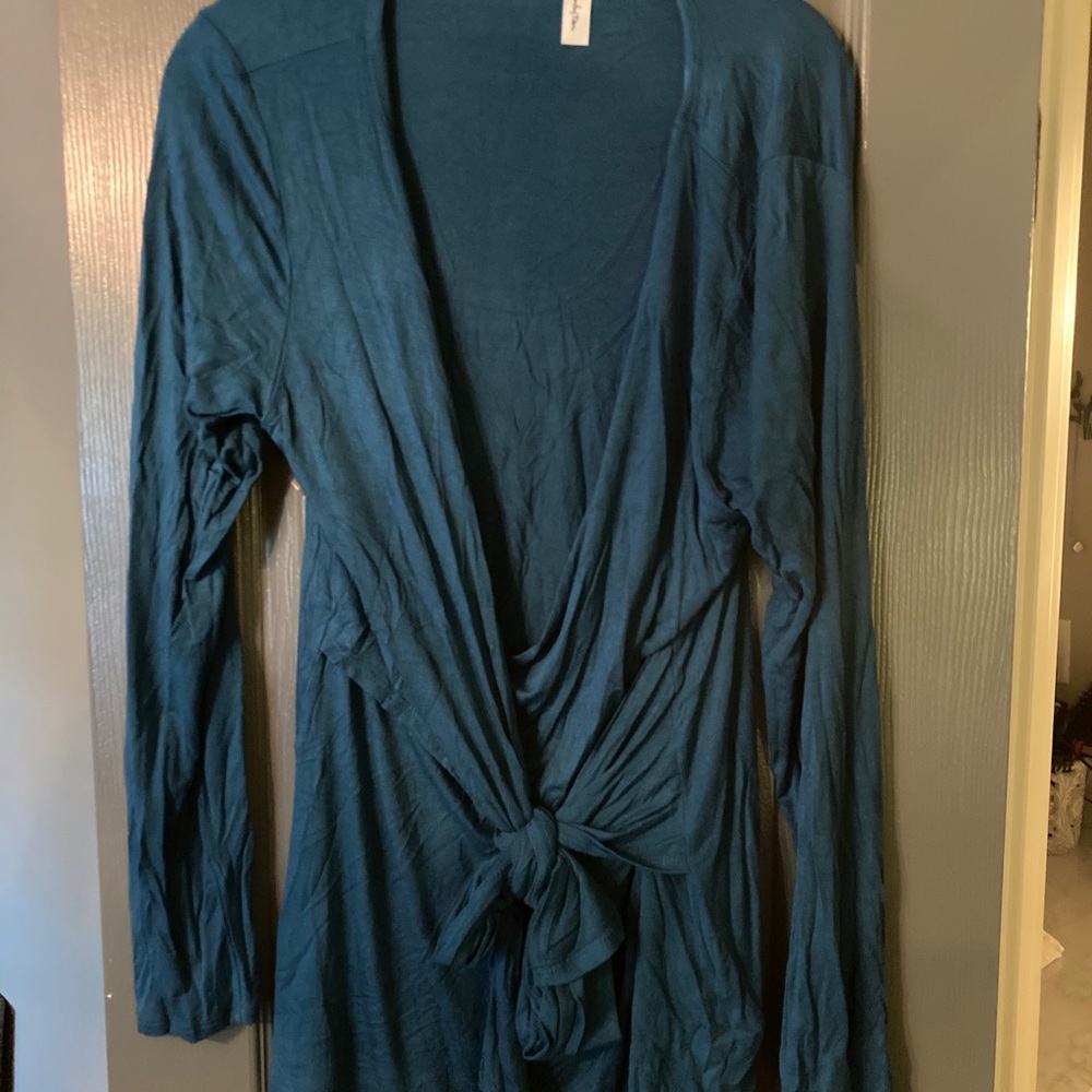 Teal Wrap Front Sweater, L